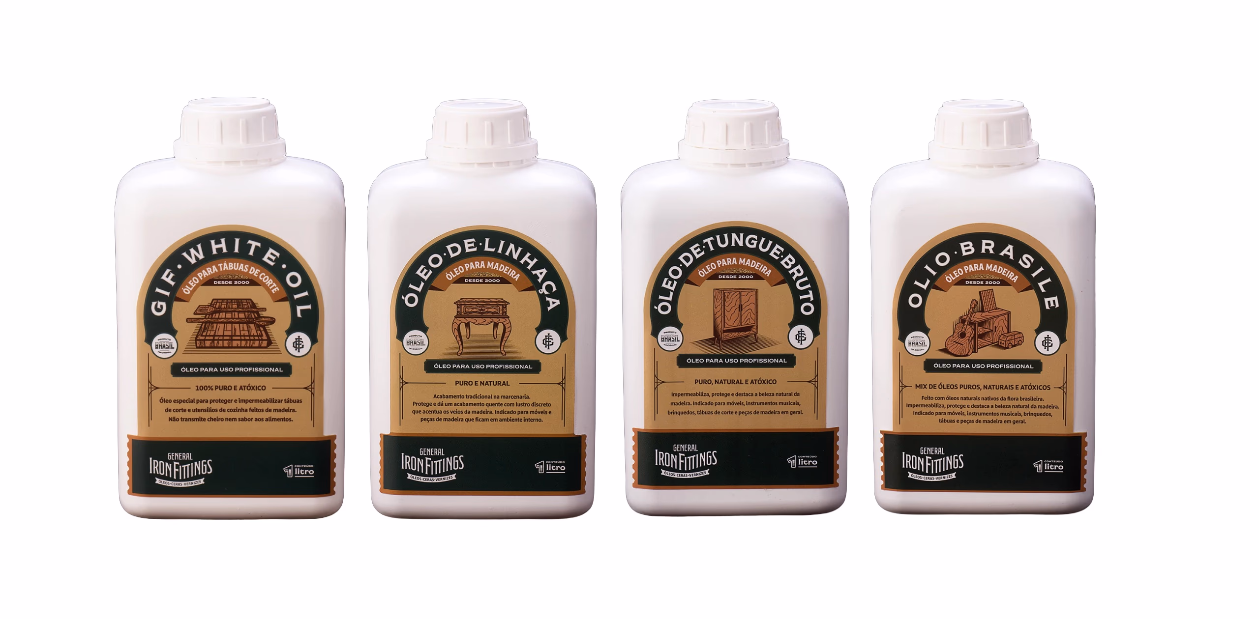 General Iron Fittings wood-oil line: GIF White Oil, Linseed Oil, Raw Tung Oil and Olio Brasile